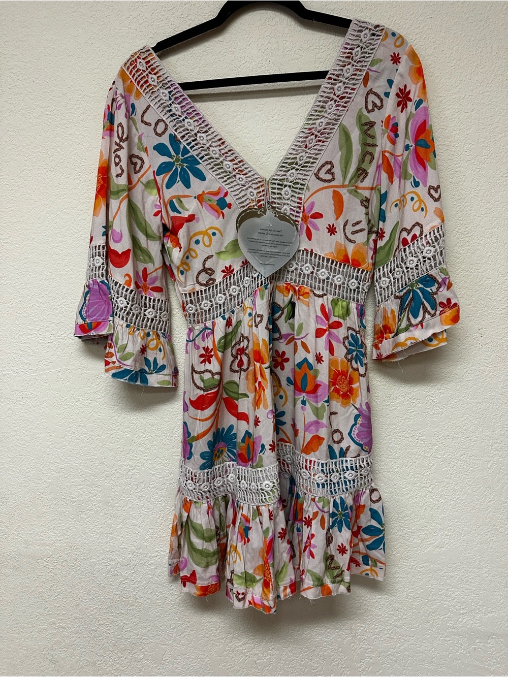 Z&L NWT Crochet-Trim Floral V-Neck Mini Dress - Multicolor size S